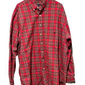 Ralph Lauren Red & Green Plaid Long Sleeve Button-Up Shirt, Mens 2XLT (Tall)